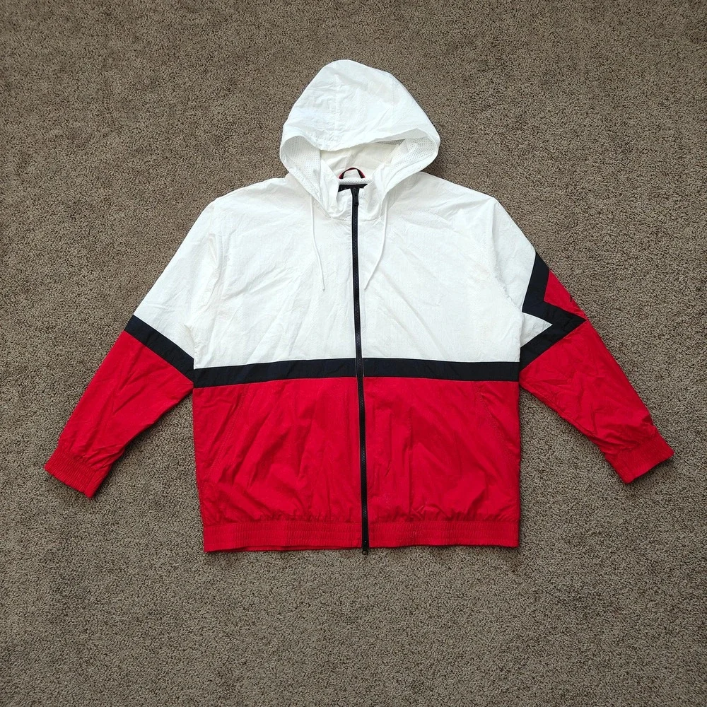 JORDAN Mens Windbreaker Jacket XXL White Red Nylon Colorblock Streetwear